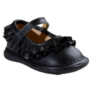 Toddler Girls Wee Squeak Ruffle Genuine Leather Mary Jane Shoes   Black 10