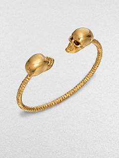 Alexander McQueen Twin Skull Cuff Bracelet   Gold Burgandy
