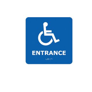Nmc Ada Compliant Braille Signs   8X8   Entrance With Handicap Symbol   Blue