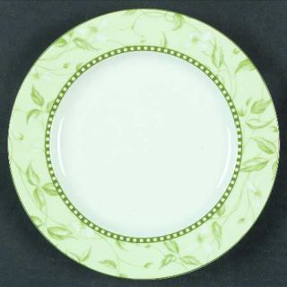 Royal Worcester Cafe Fleur Green Salad Plate, Fine China Dinnerware   Green Band