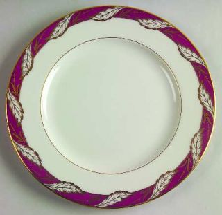 Lenox China Bellevue Maroon Luncheon Plate, Fine China Dinnerware   Gold Leaves,