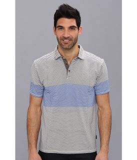 DKNY Jeans S/S Shifted Stripe Print Color Block Polo Mens Short Sleeve Pullover (Gray)