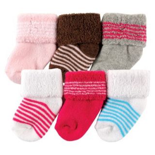Luvable Friends Newborn Girls 6 Pack Solid and Stripe Socks   Pink 0 3 M