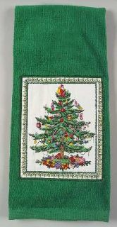 Spode Christmas Tree Green Trim Dish Towel Cloth, Fine China Dinnerware   Newer