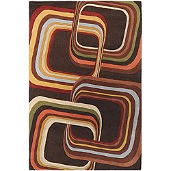 Hand tufted Brown Contemporary Geometric Square Mayflower Wool Rug (8 X 11)