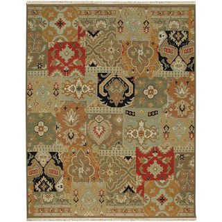Hand knotted Green/ Red Wool Rug (10 X 14)