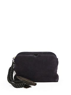 The Row Suede Tassel Wristlet Clutch   Navy