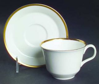 Minton Horizon Flat Cup & Saucer Set, Fine China Dinnerware   White With Gold Tr