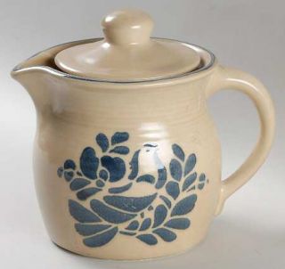 Pfaltzgraff Folk Art Teapot & Lid, Fine China Dinnerware   Blue Floral Design On