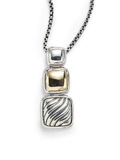 David Yurman Sterling Silver & 18K Yellow Gold Small Chiclet Collection Necklace