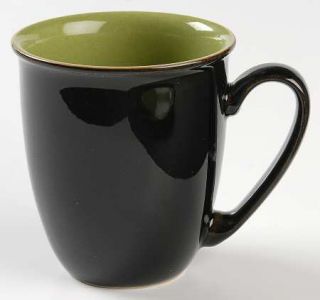 Denby Langley Duets Black And Green Mug, Fine China Dinnerware   Black Rim,Green