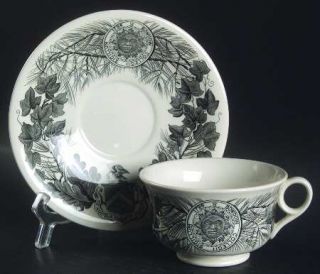 Wedgwood Bowdoin College Gray Footed Cup & Saucer Set, Fine China Dinnerware   G