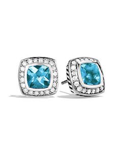 David Yurman Blue Topaz, Diamond & Sterling Silver Button Earrings   No Color