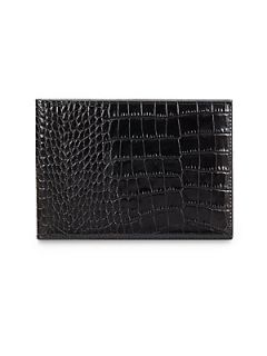 Croc Embossed Leather Horizontal Photo Bi Fold   Black