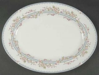 Coalport April 15 Oval Serving Platter, Fine China Dinnerware   Blue, Green Ban