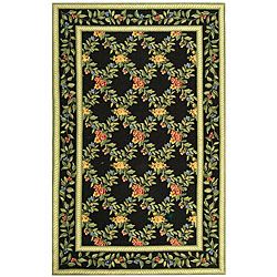 Hand hooked Garden Trellis Black Wool Rug (53 X 83) (BlackPattern FloralMeasures 0.375 inch thickTip We recommend the use of a non skid pad to keep the rug in place on smooth surfaces.All rug sizes are approximate. Due to the difference of monitor color