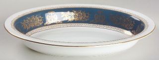 Wedgwood Columbia Blue & Gold 10 Oval Vegetable Bowl, Fine China Dinnerware   D