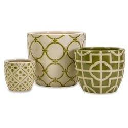 Da Nang 3 piece Decorative Containers (Cream, greenFinish High glossMaterials 100 percent ceramicLarge dimensions 10.25 inches wide x 9.25 inches high x 10.25 inches deepMedium dimensions 8 inches wide x 7 inches high x 8 inches deepSmall dimensions 