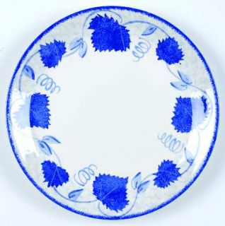 Poole Pottery Blue Leaf Salad Plate, Fine China Dinnerware   Blue Leaves On Rim