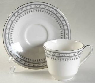 Royal Doulton Fontana Flat Cup & Saucer Set, Fine China Dinnerware   White Leave