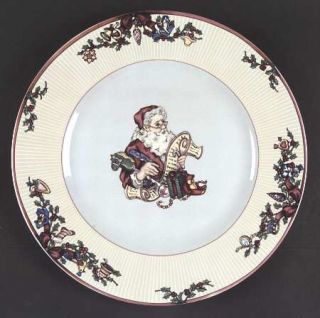 Fitz & Floyd SantaS List Dinner Plate, Fine China Dinnerware   Cream Ribbed Bor
