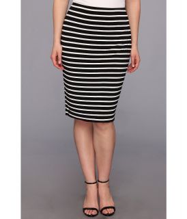 Vince Camuto Plus Size Retro Stripes Midi Tube Skirt Womens Skirt (Black)