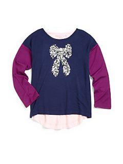 Design History Toddlers & Little Girls Sequin Bow Hi Lo Top   Navy Purple