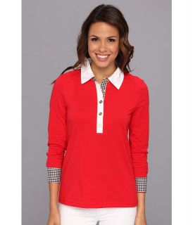 Jones New York L/S Polo Shirt w/ Woven Detail Womens Long Sleeve Pullover (Red)