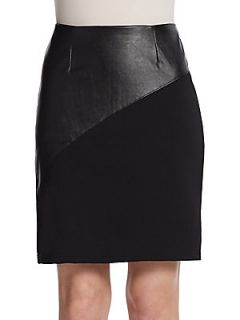 Faux Leather/Knit Pencil Skirt   Black