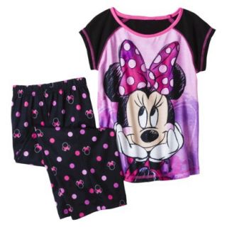 Disney Minnie Mouse Girls 2 Piece Short Sleeve Pajama Set   Black M