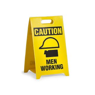 See All Plastic Floor Stand Sign   Caution Men Working   Yellow