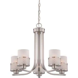 Fusion Nickel And Frosted Glass 5 light Chandelier