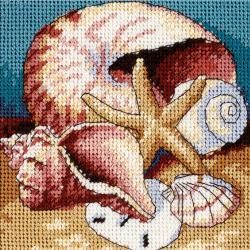 Shell Collage Mini Needlepoint Kit 5x5 Stitched In Floss