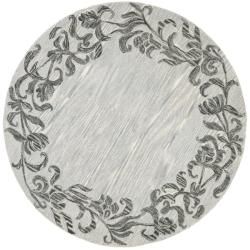 Handmade New Zealand Wool Floral Border Silver Rug (6 Round)