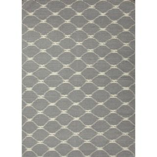 Flat Weave Geometric Slate blue Wool Runner (26 X 8)