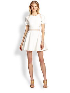 Elizabeth and James Andi Sheer Paneled Fit and Flare Dress   White