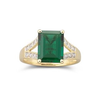 14K Gold Plated Created Emerald & White Sapphire Ring, Yellow, Womens