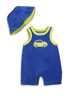 Offspring Infants Two Piece Car Romper & Hat Set   Blue