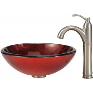 Kraus C GV 692 19mm 1005SN Copper Charon Glass Vessel Sink and Riviera Faucet Ch
