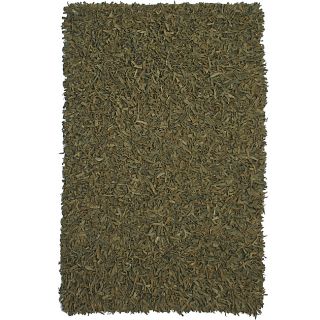 Hand tied Pelle Green Leather Shag Rug (5 X 8)
