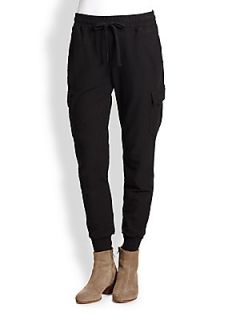 James Perse Cargo Style Cotton Jersey Track Pants   Black