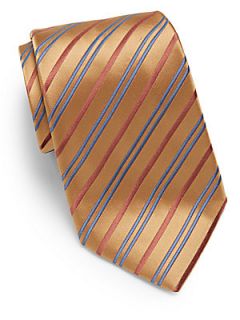 Alternating Striped Silk Tie   Gold