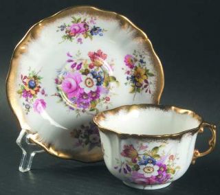 Hammersley Lady Patricia (Scalloped/Embossed) Flat Cup & Saucer Set, Fine China