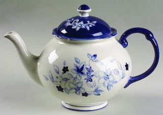 Pfaltzgraff Blue Meadow (Scalloped) Teapot & Lid, Fine China Dinnerware   White