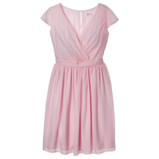 TEVOLIO Womens Chiffon Cap Sleeve V Neck Dress   Pink   4