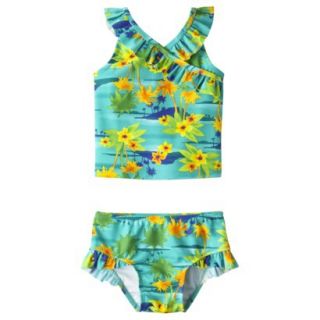 Circo Infant Toddler Girls 2 Piece Floral Tankini Swimsuit Set   Turquoise 9 M