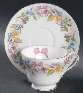 Shelley Spring Bouquet (Smooth Shape) Footed Cup & Saucer Set, Fine China Dinner