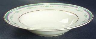 Royal Doulton Radcliffe Rim Soup Bowl, Fine China Dinnerware   Classic,Green/Pin