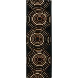 Hand tufted Black Contemporary Circles Vasily Wool Geometric Rug (3 X 12)