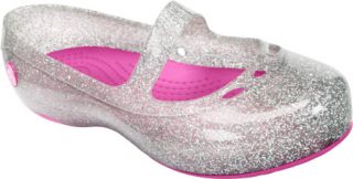 Childrens Crocs Carlisa Glitter Flat   Silver/Fuchsia Casual Shoes